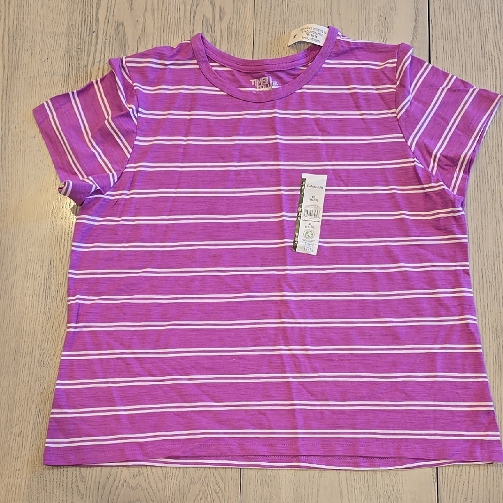 Time and Tru Purple and White Short Sleeve Tee